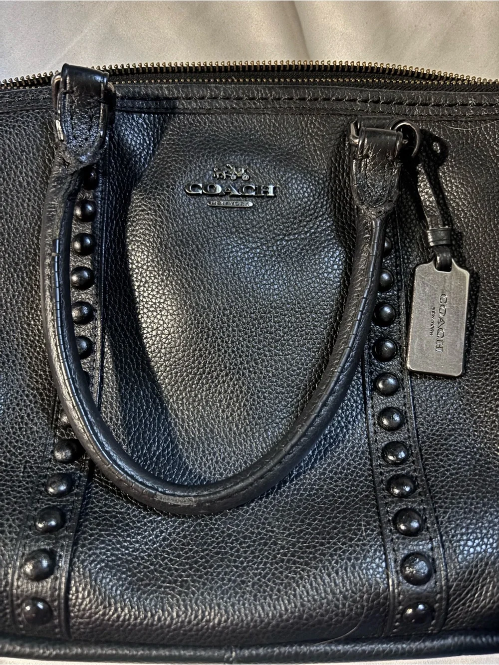 Coach Black Pebbled Leather Studded Satchel Crossbody Bag Style 36306